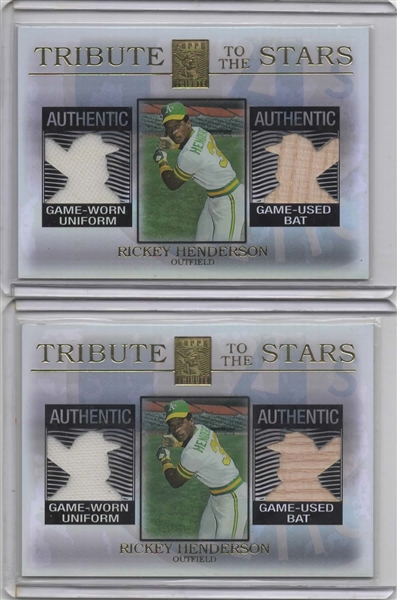 LOT OF 2 2003 TOPPS TRIBUTE TO THE STARS RICKEY HENDERSON GAME USED BAT & JERSEY