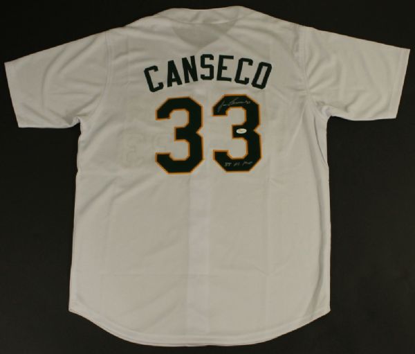 JOSE CANSECO SIGNED & INSCRIBED OAKLAND A'S JERSEY JSA