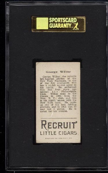 1912 T207 BROWN BACKGROUND GEORGE WILTSE SGC 50