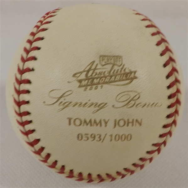 -2001 TOMMY JOHN AUTOGRAPHED OML BASEBALL CERTIFIED BY PLAYOFF 593/1000