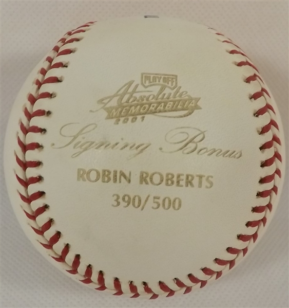 -2001 ROBIN ROBERTS AUTOGRAPHED OML BASEBALL CERTIFIED BY PLAYOFF ABSOLUTE 390/500