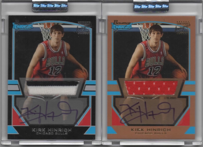 --2003-04 (2) KIRK HINRICH ,BOWMAN SIG. AUTO.,PLAYER WORN CARDS.(1) GOLD,(1) SILVER #CARDS