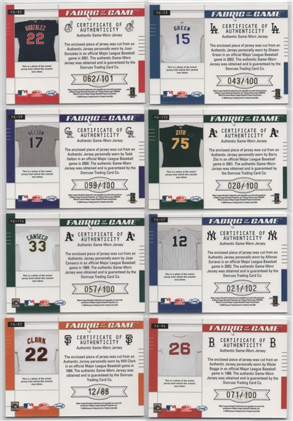 2003 LEAF CERTIFIED FABRIC OF THE GAME GAME USED LOT OF 17 W/ HALL OF FAMERS!