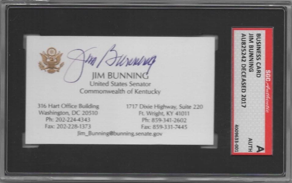 UNITED STATES SENATOR JIM BUNNING SIGNED BUSINESS CARD (HOF BASEBALL) SGC!