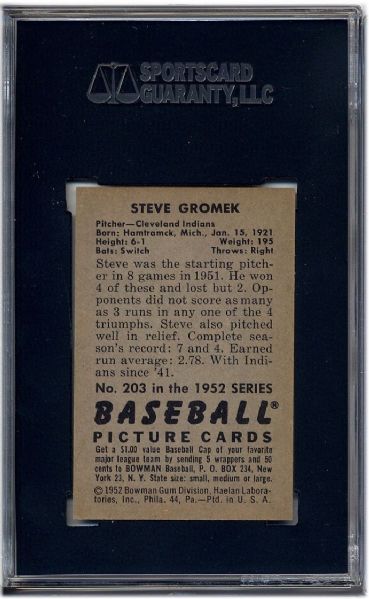 1952 BOWMAN  #203 STEVE GROMEK NM/MT SGC 88