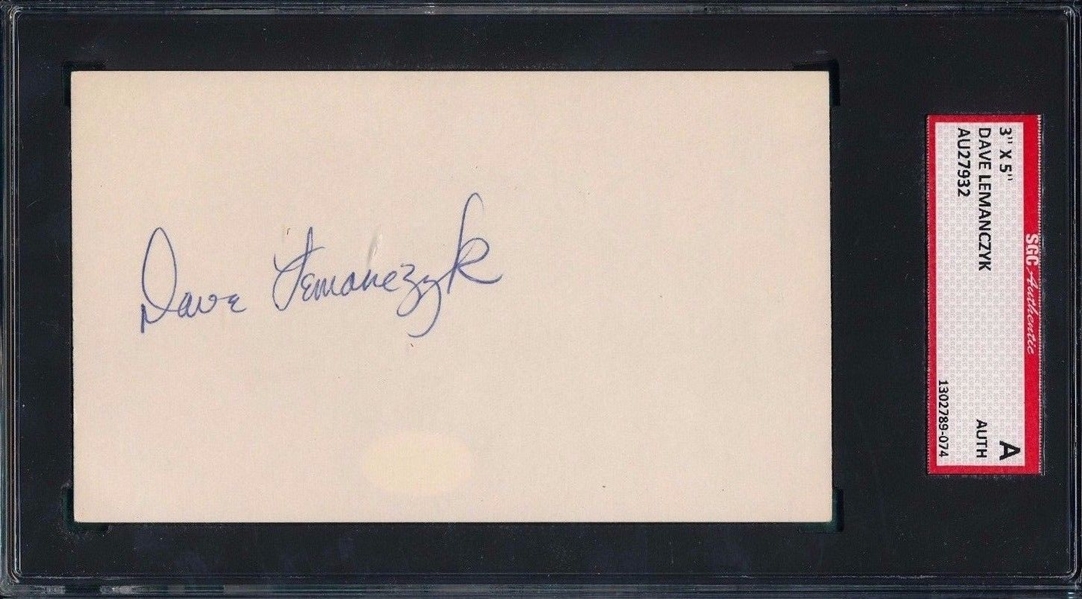 DAVE LEMANCZYK SIGNED 3X5 INDEX CARD 1973-1980 ALL-STAR SGC