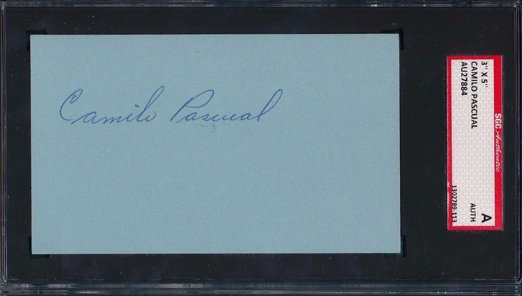 CAMILO PASCUAL SIGNED 3X5 INDEX CARD SGC 1954-1971 7X ALL-STAR