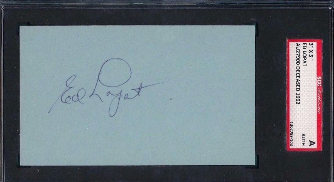 ED LOPAT SIGNED 3X5 INDEX CARD SGC 1944-1955 5X WORLD SERIES ALL-STAR YANKEES
