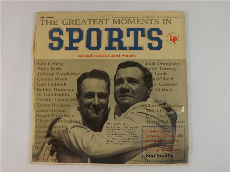 1955 GREATEST MOMENTS IN SPORTS LP RECORD RUTH GEHRIG DEMPSEY & MORE!