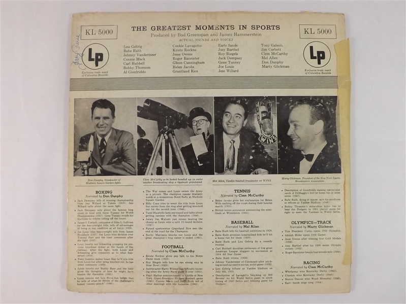1955 GREATEST MOMENTS IN SPORTS LP RECORD RUTH GEHRIG DEMPSEY & MORE!