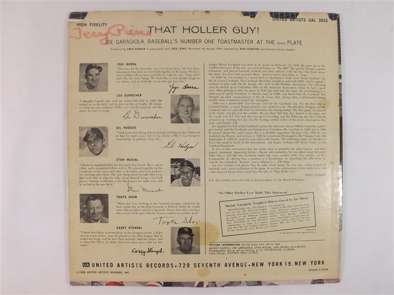 1959-60'S LOT OF 3 SPORTS LP'S W/THAT HOLLER GUY! GARAGIOLA BERRA HODGES MUSIAL & MORE