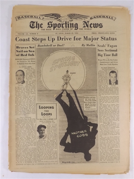 1953 3/25/53 THE SPORTING NEWS NEWSPAPER COAST STEPS UP DRIVE FOR MAJOR STATUS