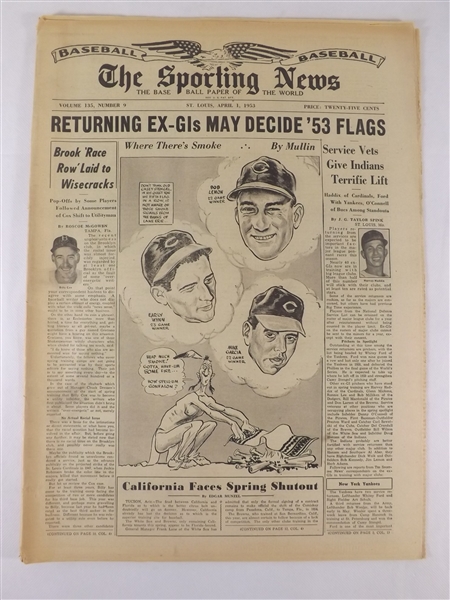 1953 4/1/53 THE SPORTING NEWS NEWSPAPER RETURNING EX-GIs MAY DECIDE '53 FLAGS
