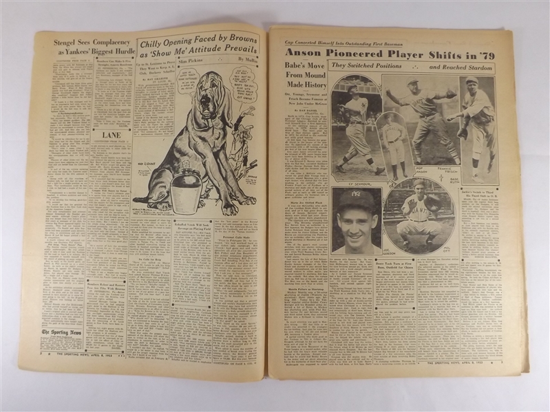 1953 4/8/53 THE SPORTING NEWS NEWSPAPER - CASEY STENGEL COVER COAST LEAGUE 'STRANGLING' ITSELF--LANE