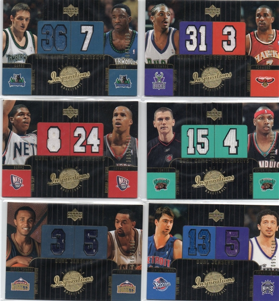 --2002/03 UD INPIRATIONS LOT OF 13 DUEL GAME-USED JERSEYS CARDS,ALL CARDS #/1500