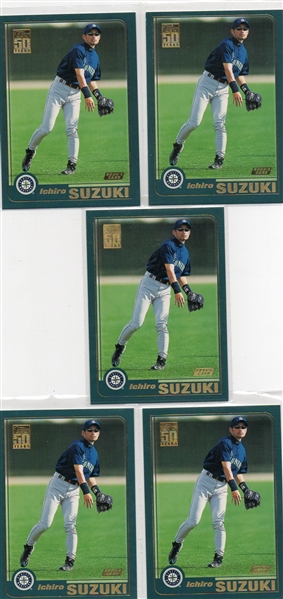 ---Lot of (5) Ichiro Suzuki 2001 Topps Baseball's R/C's #726- Seattle Mariners,Nice 