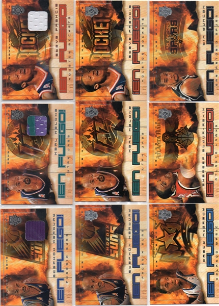 ---2002-03 FLEER HOT SHOTS SUPER LOT OF 32 INSERT CARDS,MANY STARS & ROOKIES,G/W MATERIALS
