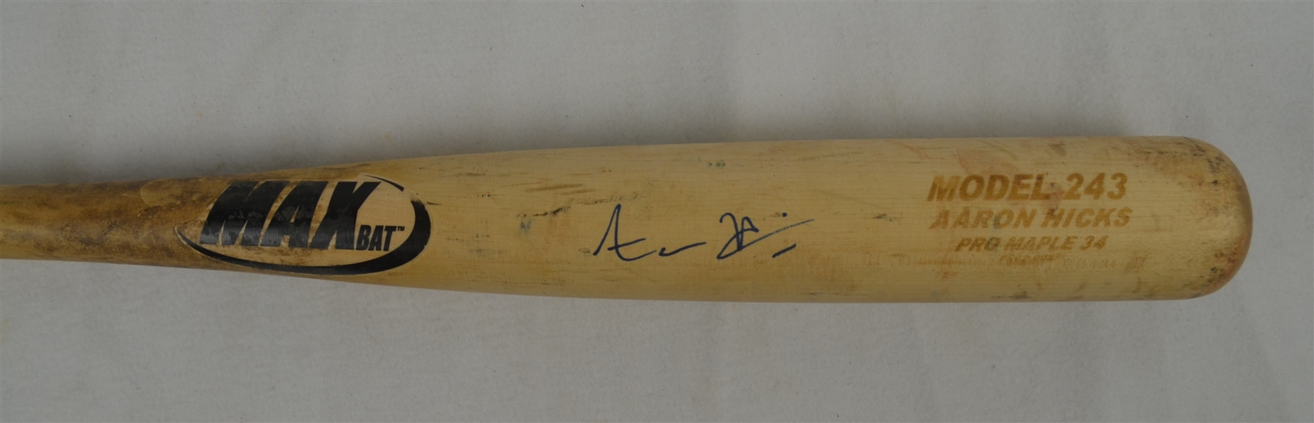 AARON HICKS GAME USED & SIGNED MODEL 243 PERSONAL MAX BAT