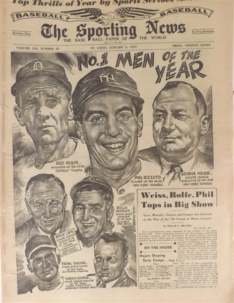 THE SPORTING NEWS BASEBALL 1951 PARTIAL RUN 47/52 OF COMPLETE SET
