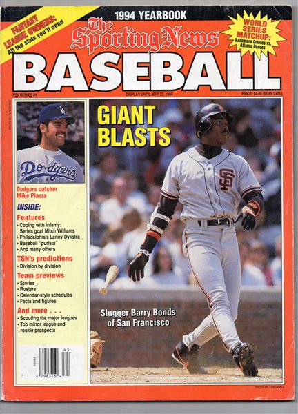 --THE SPORTING NEWS 1994 BASEBALL YEARBOOK MAGAZINE- BARRY BONDS COVER