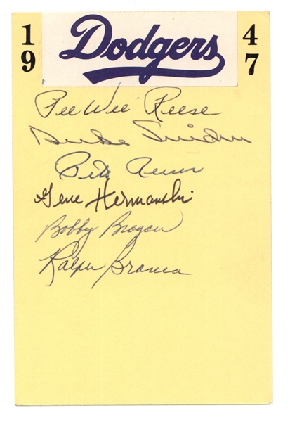 1947 BROOKLYN DODGERS HALL OF FAMERS & STARS SIGNED INDEX CARD