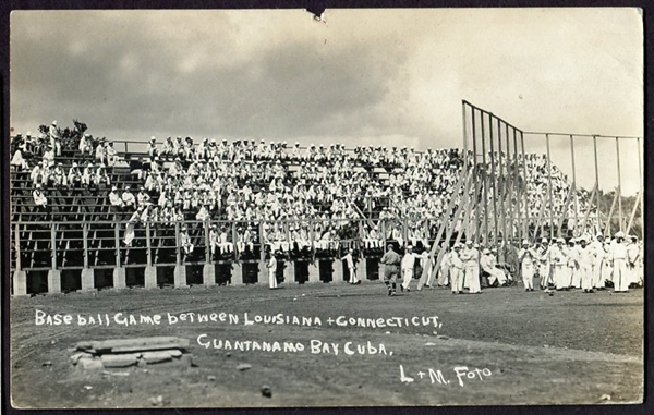 EARLY 1900'S PHOTO POSTCARD CUBA GUANTANAMO BAY LOUISIANA V CONNECTICUT BASEBALL