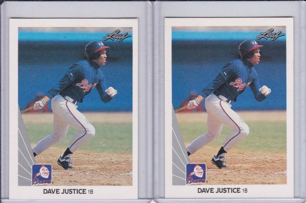 1990 LEAF #297 DAVE JUSTIC ROOKIE CARD LOT OF 2
