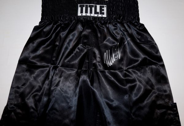 MIKE TYSON SIGNED TITLE BOXING TRUNKS 