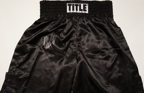 MIKE TYSON SIGNED TITLE BOXING TRUNKS 