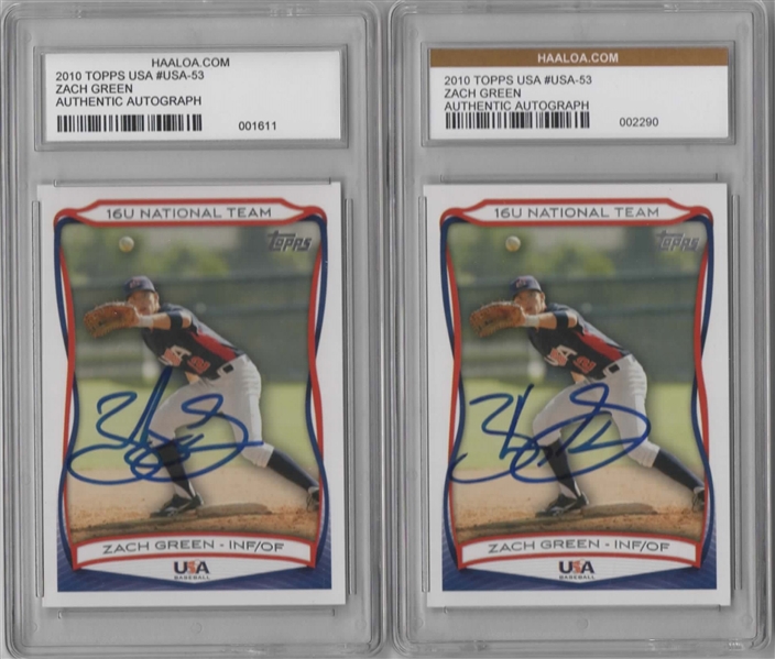 2010 TOPPS USA #53 ZACH GREEN AUTHENTIC AUTOGRAPH LOT OF 2