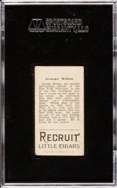 1912 T207 RECRUIT GEORGE WILTSE EX 5 SGC 60