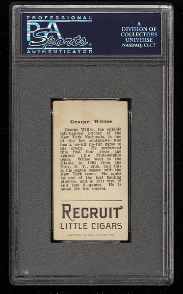 1912 T207 RECRUIT GEORGE WILTSE VG-EX+ PSA 4.5