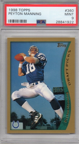 --- (2)1998 TOPPS #360 PEYTON MANNING RC ROOKIE'S BOTH MINT PSA 9 COLTS