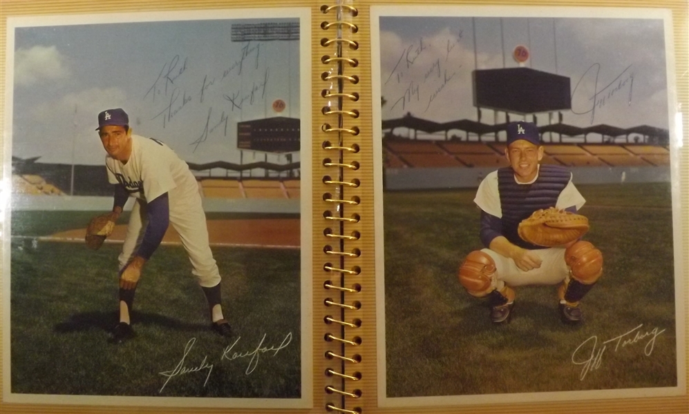 - PHOTO ALBUM FILLED WITH (18) AUTOGRAPHS OF BASEBALL HOF'S & STARS KOUFAX DRYSDALE GIBSON SUTTON