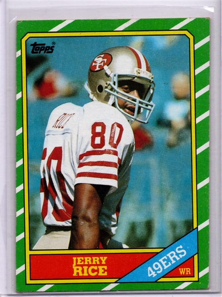 *- 1986 TOPPS FOOTBALL #161 JERRY RICE ROOKIE CARD