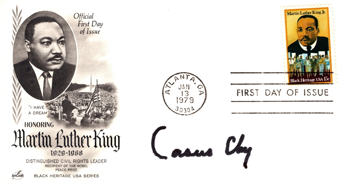 MARTIN LUTHER KING JR. 1ST DAY ISSUE SIGNED BY CASSIUS CLAY