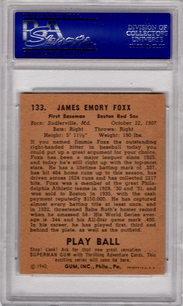 1940 PLAY BALL #133 JIMMIE FOXX NM PSA 7