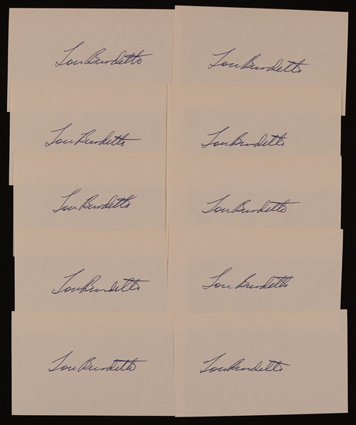 LOU BURDETTE SIGNED 3X5 INDEX CARDS LOT OF 10