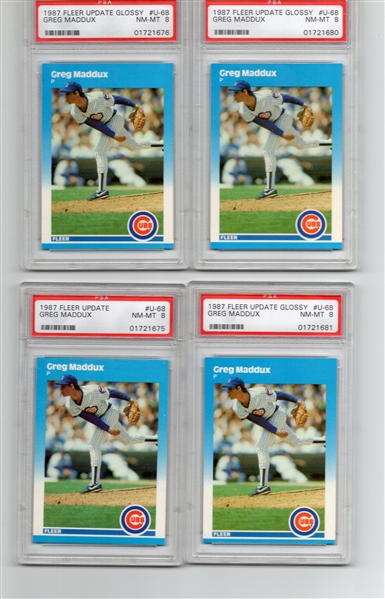 ---(8)1987 FLEER UPDATE GLOSSY #U-68 GREG MADDUX PSA 8 NM-MT 