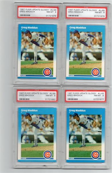 ---(8)1987 FLEER UPDATE GLOSSY #U-68 GREG MADDUX PSA 8 NM-MT 