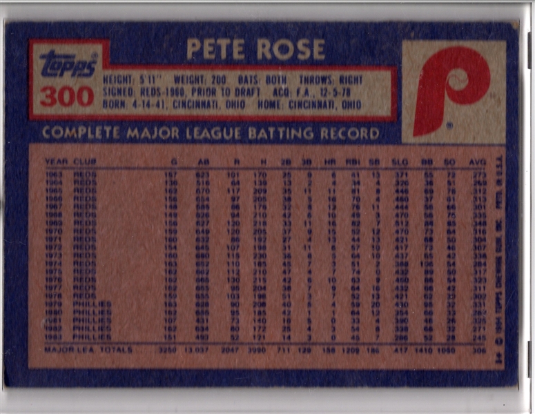 *--1984 TOPPS #300 PETE ROSE SIGNED BASEBALL CARD
