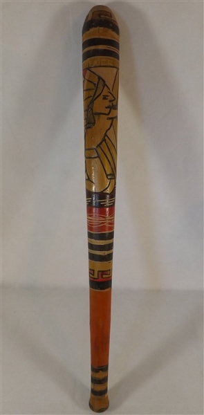 HAND CARVED & PAINTED NATIVE AMERICAN/MEXICAN WOODEN BASEBALL BAT