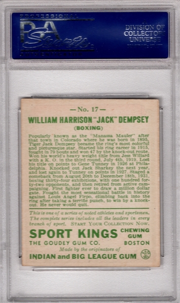 1933 SPORT KINGS #17 JACK DEMPSEY PSA 6