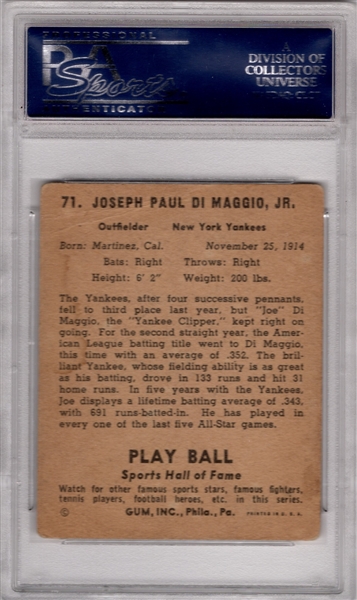 1941 PLAY BALL #71 JOE DIMAGGIO PSA 2.5