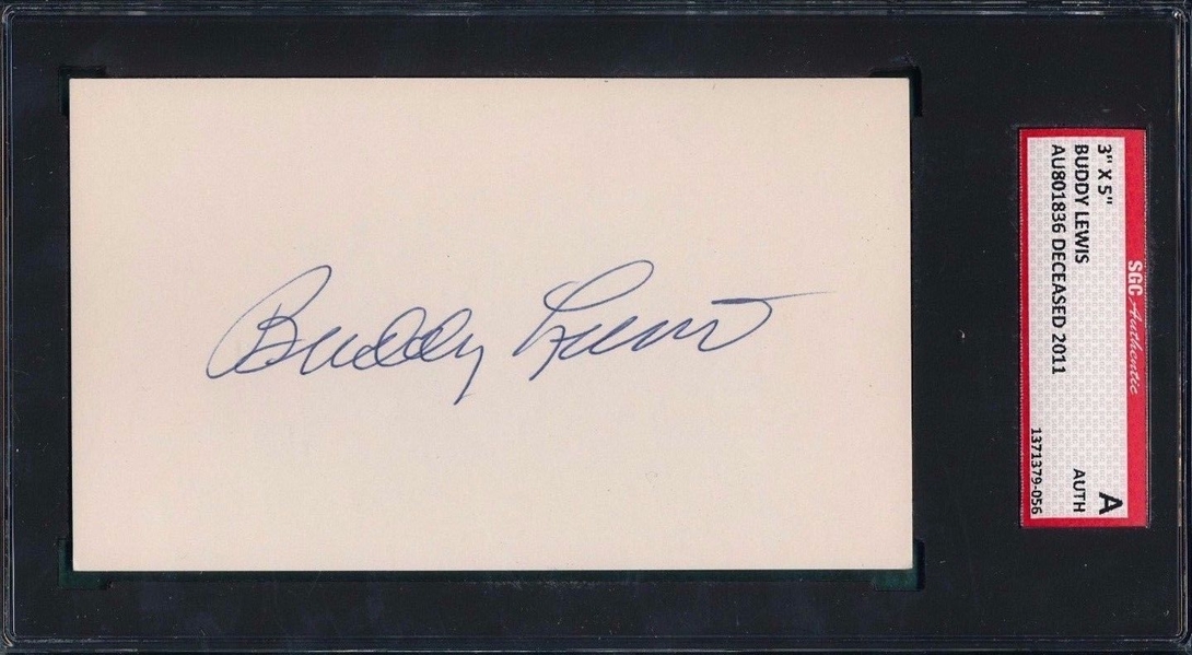 BUDDY LEWIS SIGNED 3X5 INDEX CARD SGC 1935-1949 2X ALL-STAR WASHINGTON SENATORS