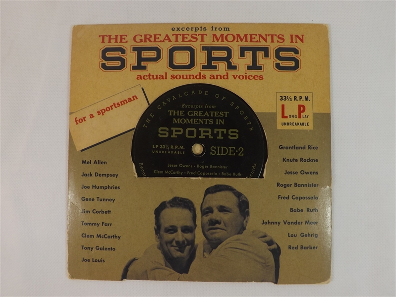 *1955 GREATEST MOMENTS IN SPORTS 45 LP RECORD RUTH GEHRIG DEMPSEY & MORE!