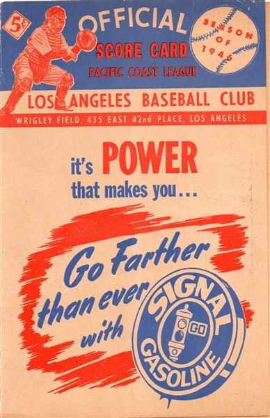 ---1946 PORTLAND BEAVERS AT LOS ANGELES ANGELS UNSCORED PCL BASEBALL SCORECARD