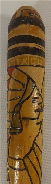 HAND CARVED & PAINTED NATIVE AMERICAN/MEXICAN WOODEN BASEBALL BAT