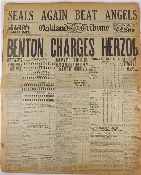 --1919 WORLD SERIES BLACK SOX SCANDAL OAKLAND TRIBUNE EVENING SEPT.23 1920 NEWSPAPER