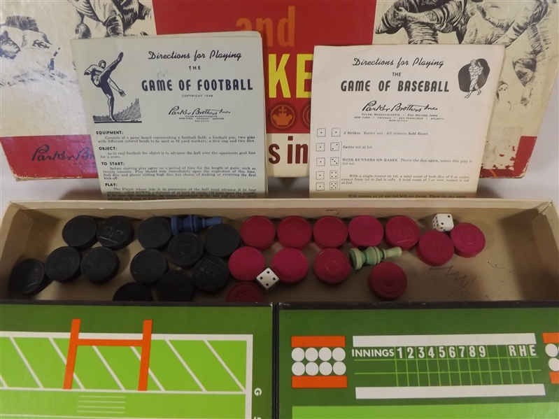 --1962 VINTAGE PARKER BRO. BASEBALL FOOTBALL AND CHECKERS 3 GAMES IN ONE BOARD GAME 